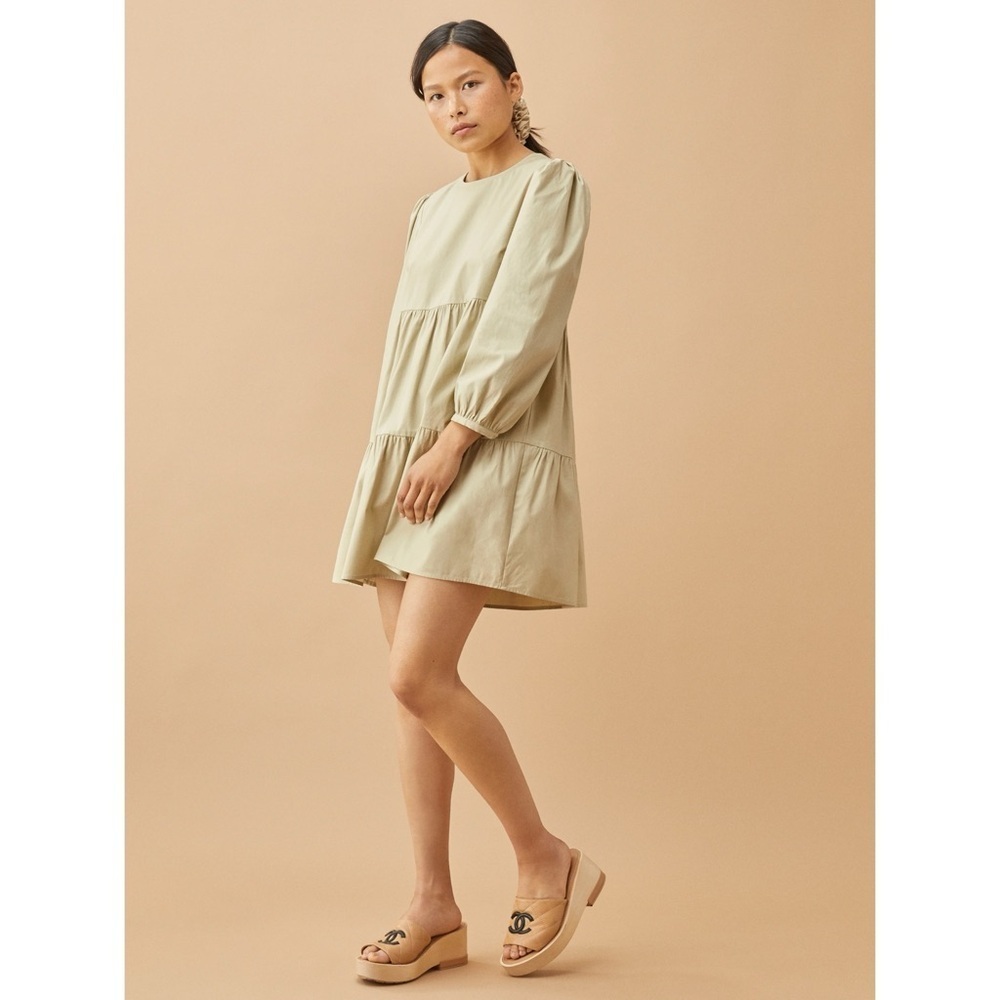 Reformation Beige Long Sleeve Tiered Mini Dress